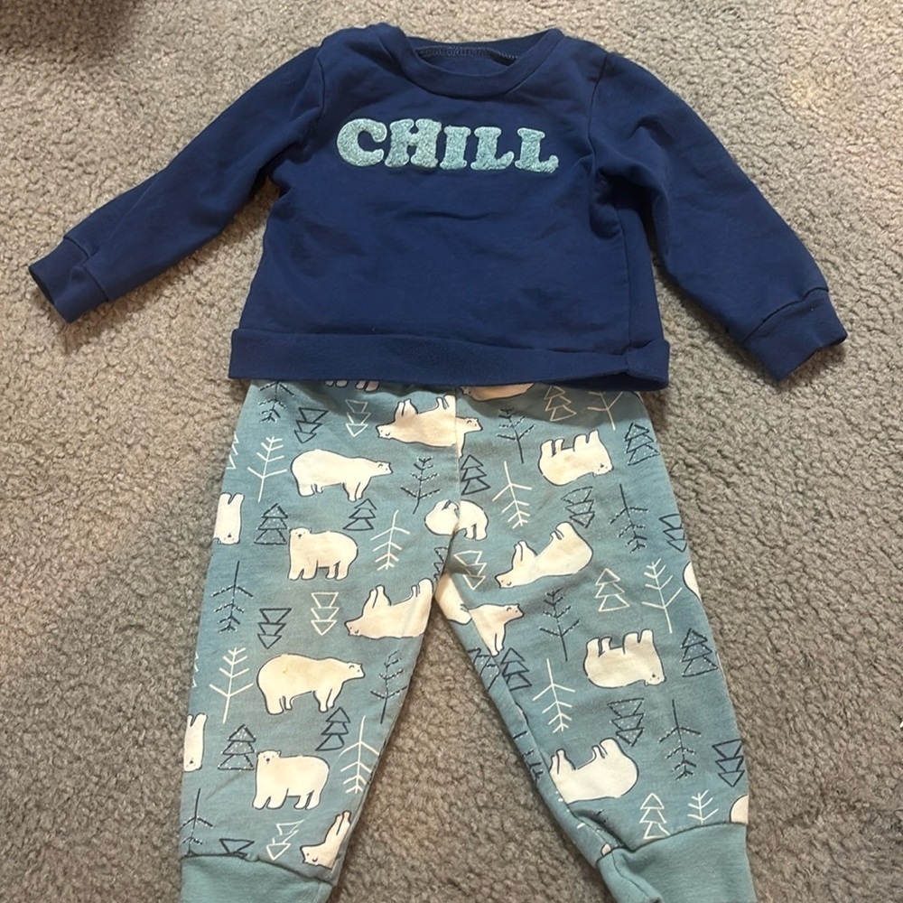 Adorable “Chill” Outfit. Sweater and pants set - 12 months